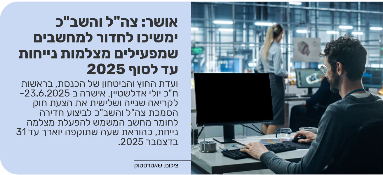 אושר: צה"ל והשב"כ ימשיכו לחדור למחשבים שמפעילים מצלמות נייחות עד לסוף 2025