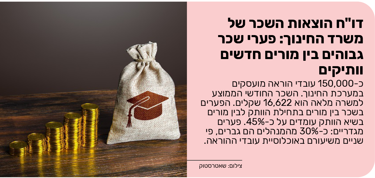 דו"ח הוצאות השכר של משרד החינוך: פערי שכר גבוהים בין מורים חדשים וותיקים