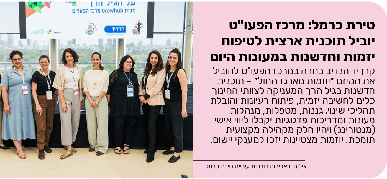 טירת כרמל: מרכז הפעו"ט יוביל תוכנית ארצית לטיפוח יזמות וחדשנות במעונות היום