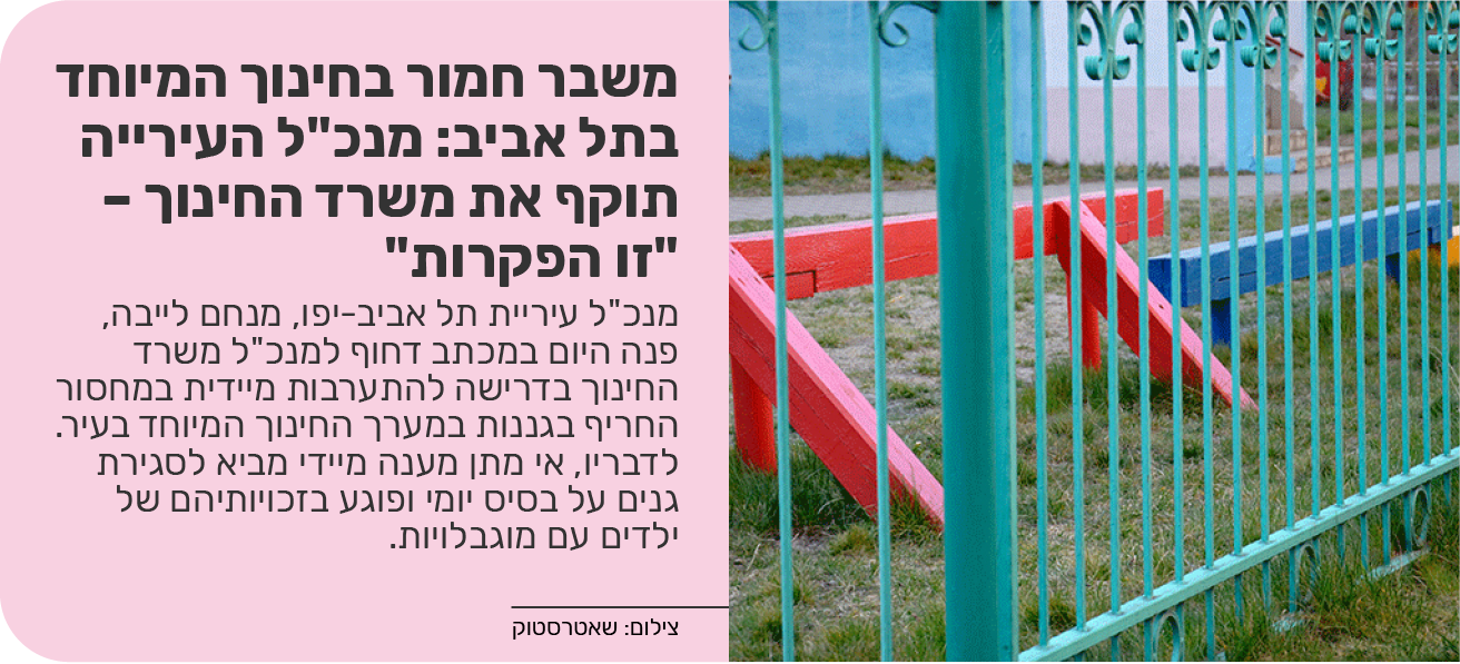 משבר חמור בחינוך המיוחד בתל אביב: מנכ"ל העירייה תוקף את משרד החינוך – "זו הפקרות"