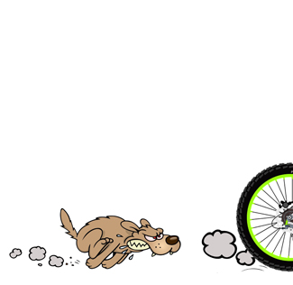 איור של כלב רודף אחרי אופניים